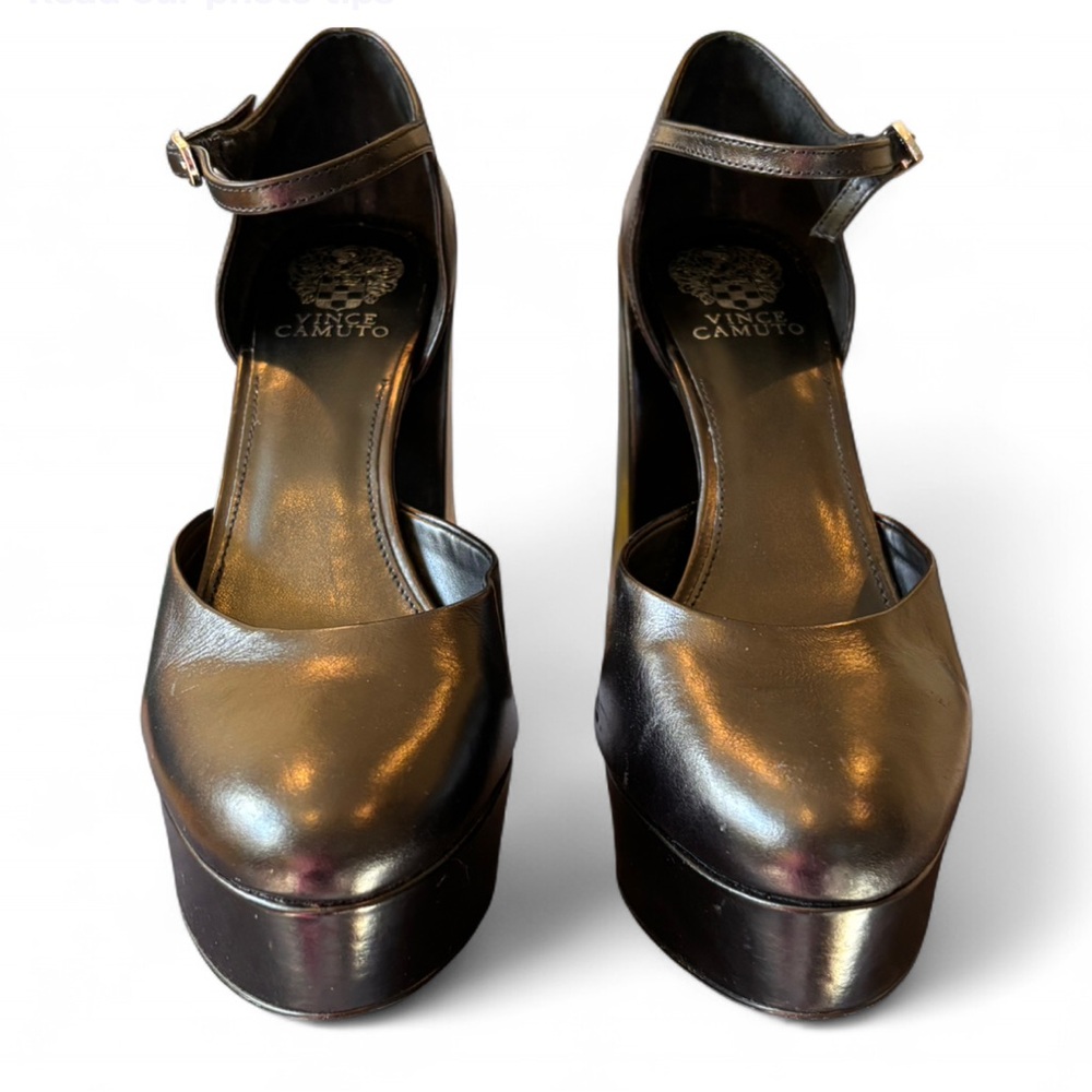 Vince Camuto Grelena Platform Block Heel Pumps Black Leather Ankle Strap Size 11 - Picture 3 of 11